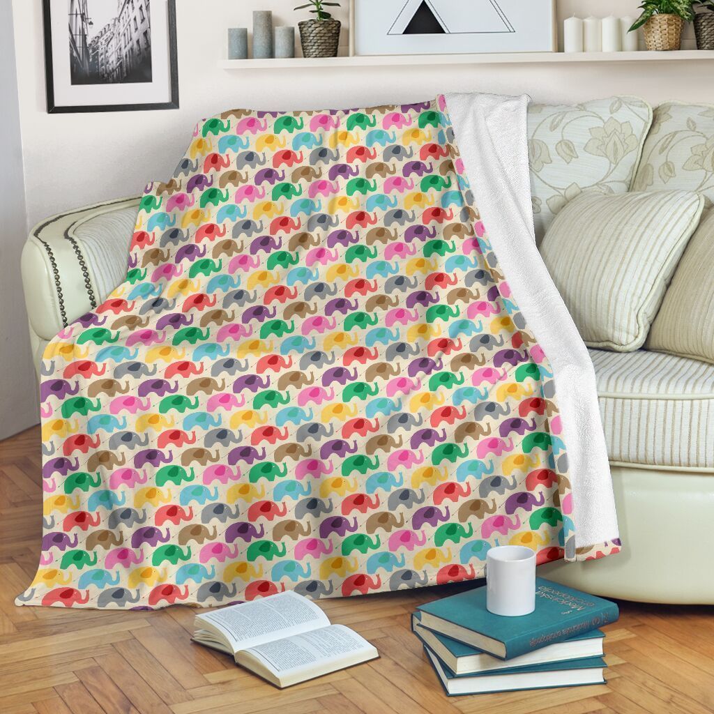 Cute Colorful Elephant Sherpa Fleece Blanket