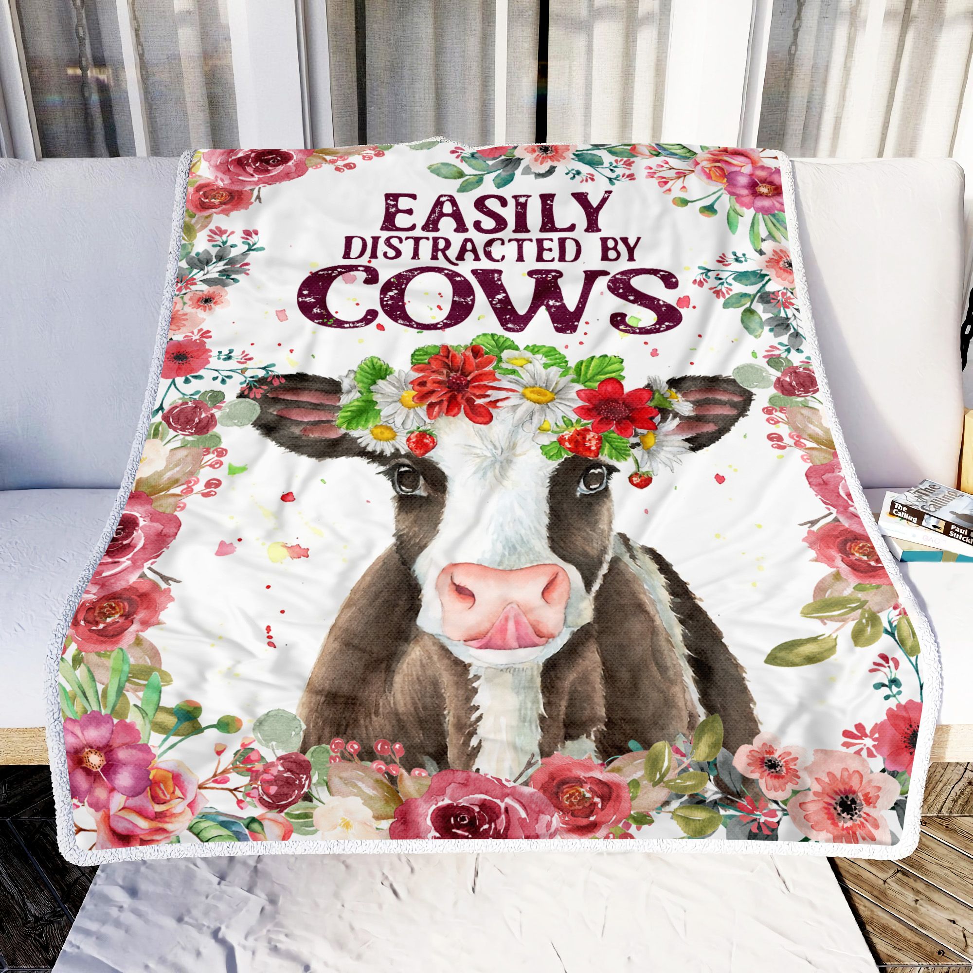 Cute Cow Easily Distracted By Cows Fleece Blanket