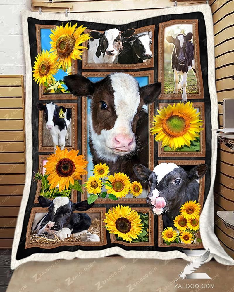 Cute Cows And Sunflowers Sherpa Fleece Blanket
