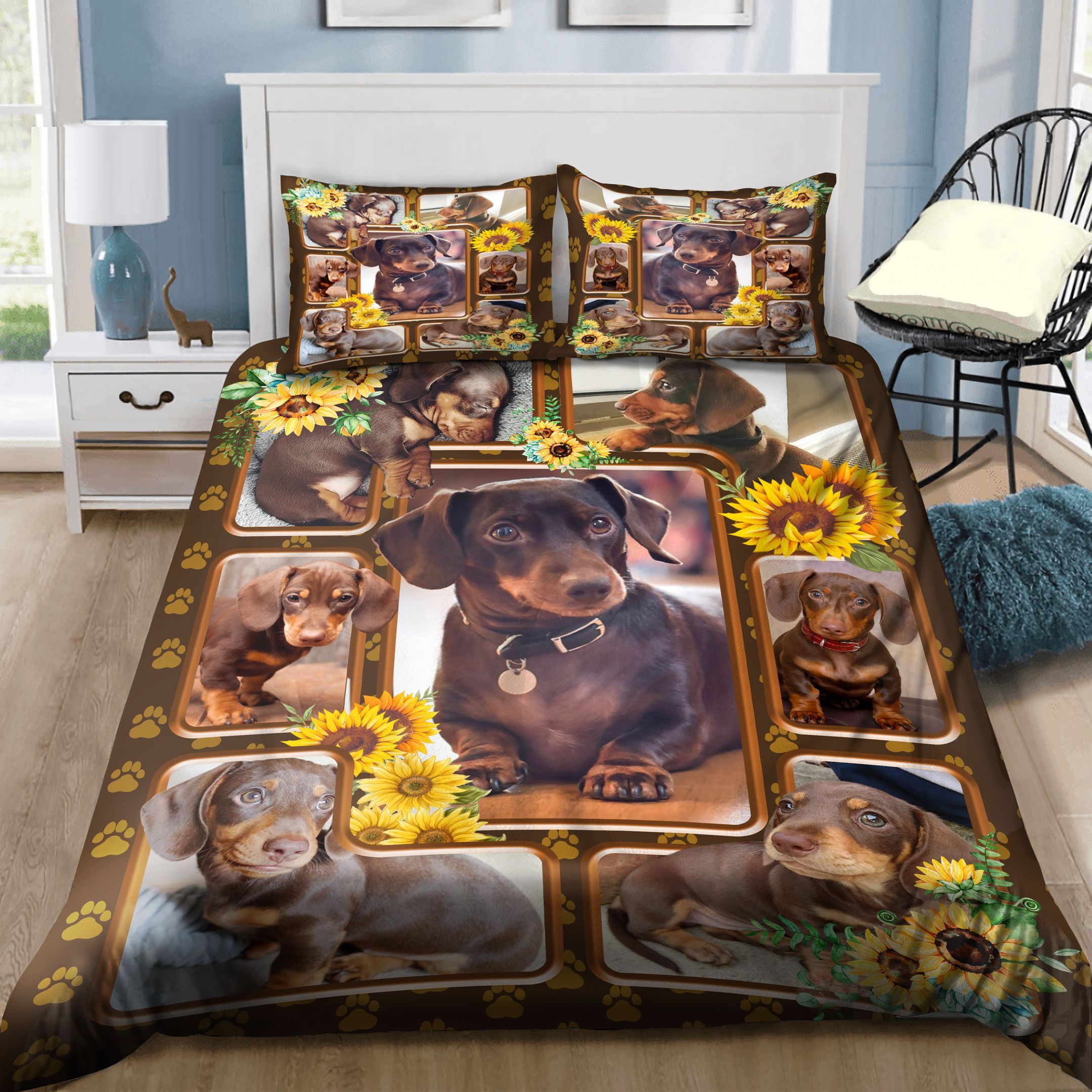 Cute Dachshund Sunflower Bedding Set