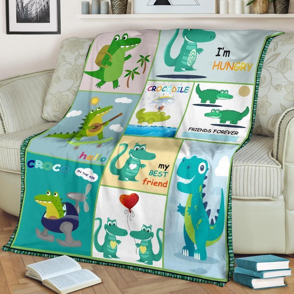 Cute Dinosaur And Crocodile My Best Friend Printed Fleece Blanket