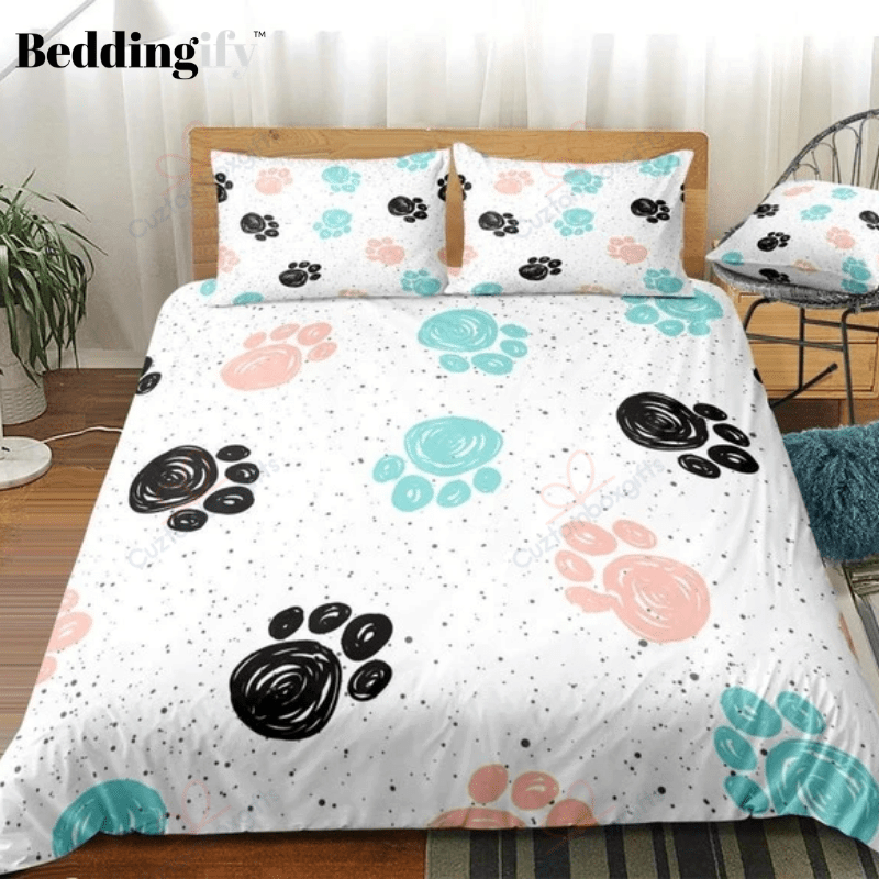 Cute Dog Drawn Paw Print Bedding Set