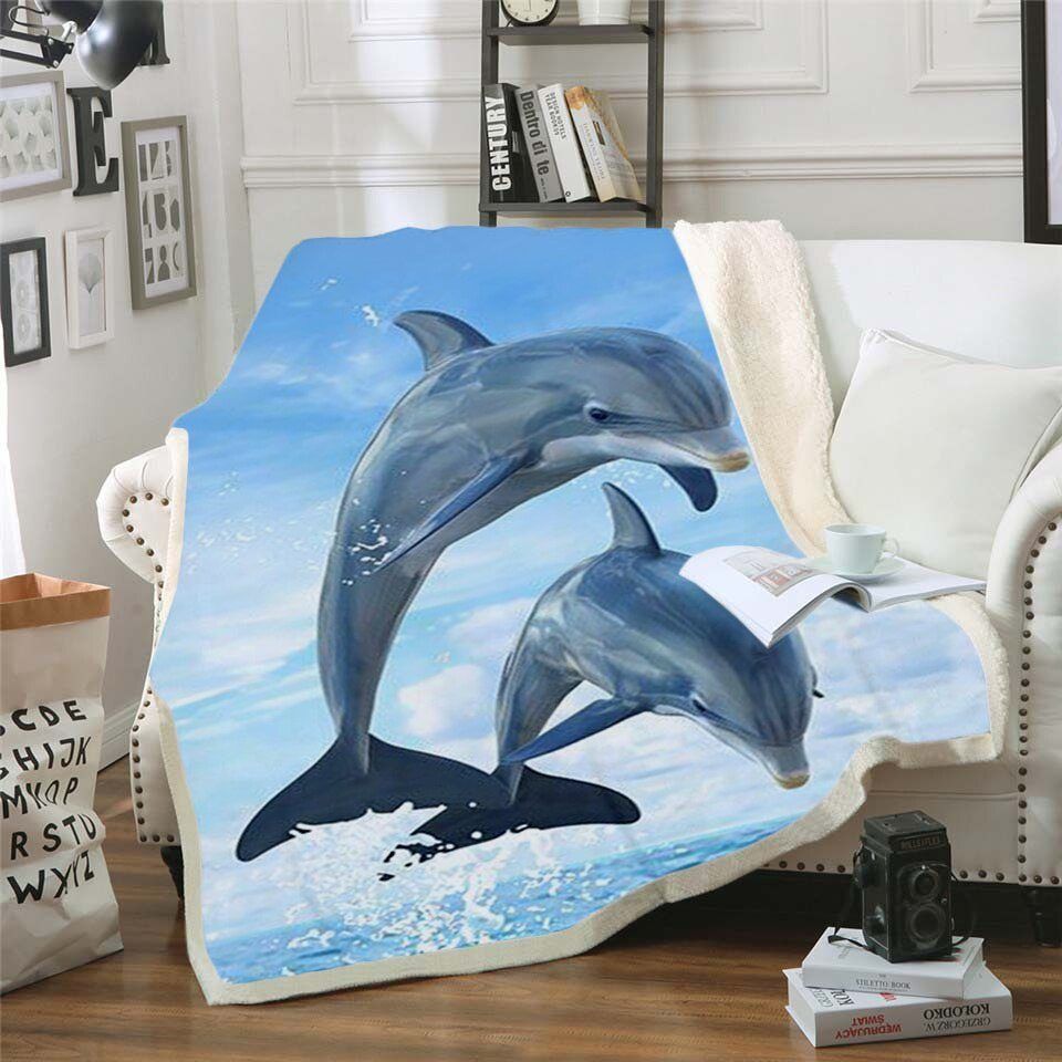 Cute Dolphin Sherpa Fleece Blanket