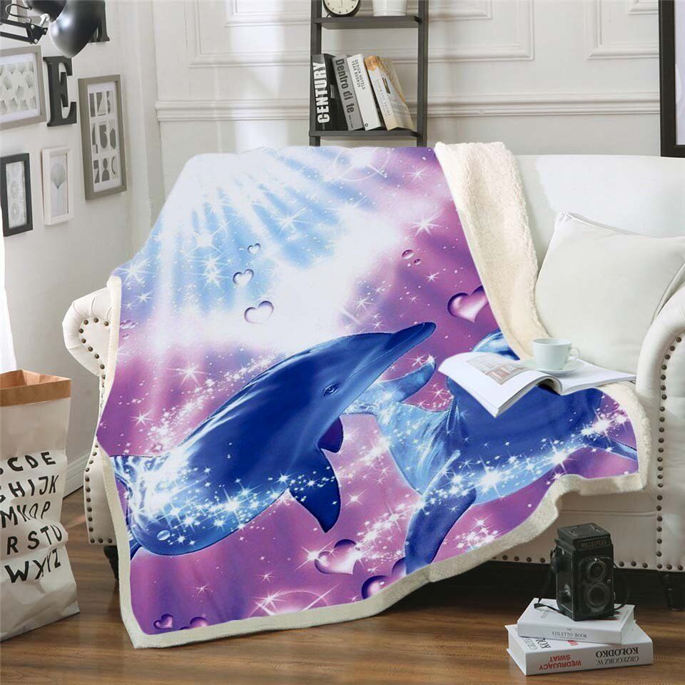 Cute Dolphin Sherpa Fleece Blanket