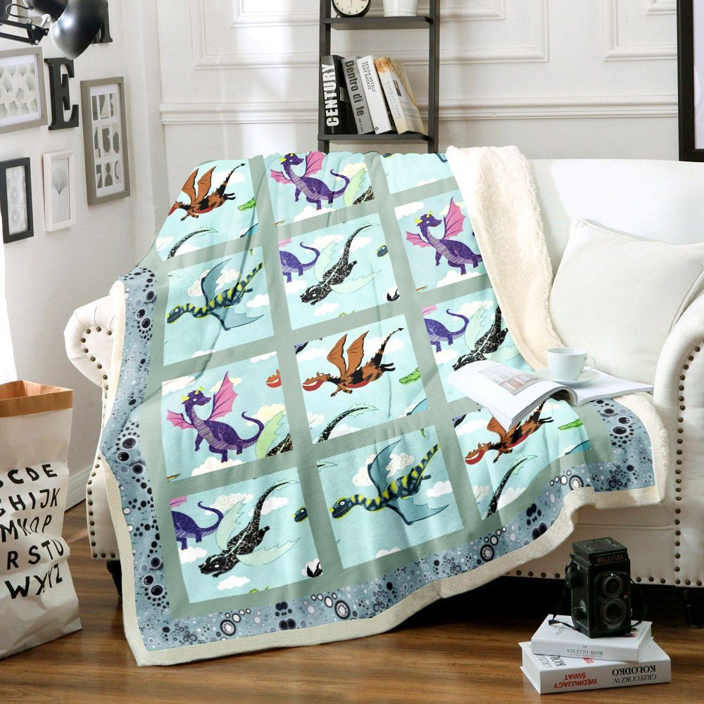 Cute Dragon Sherpa Fleece Blanket