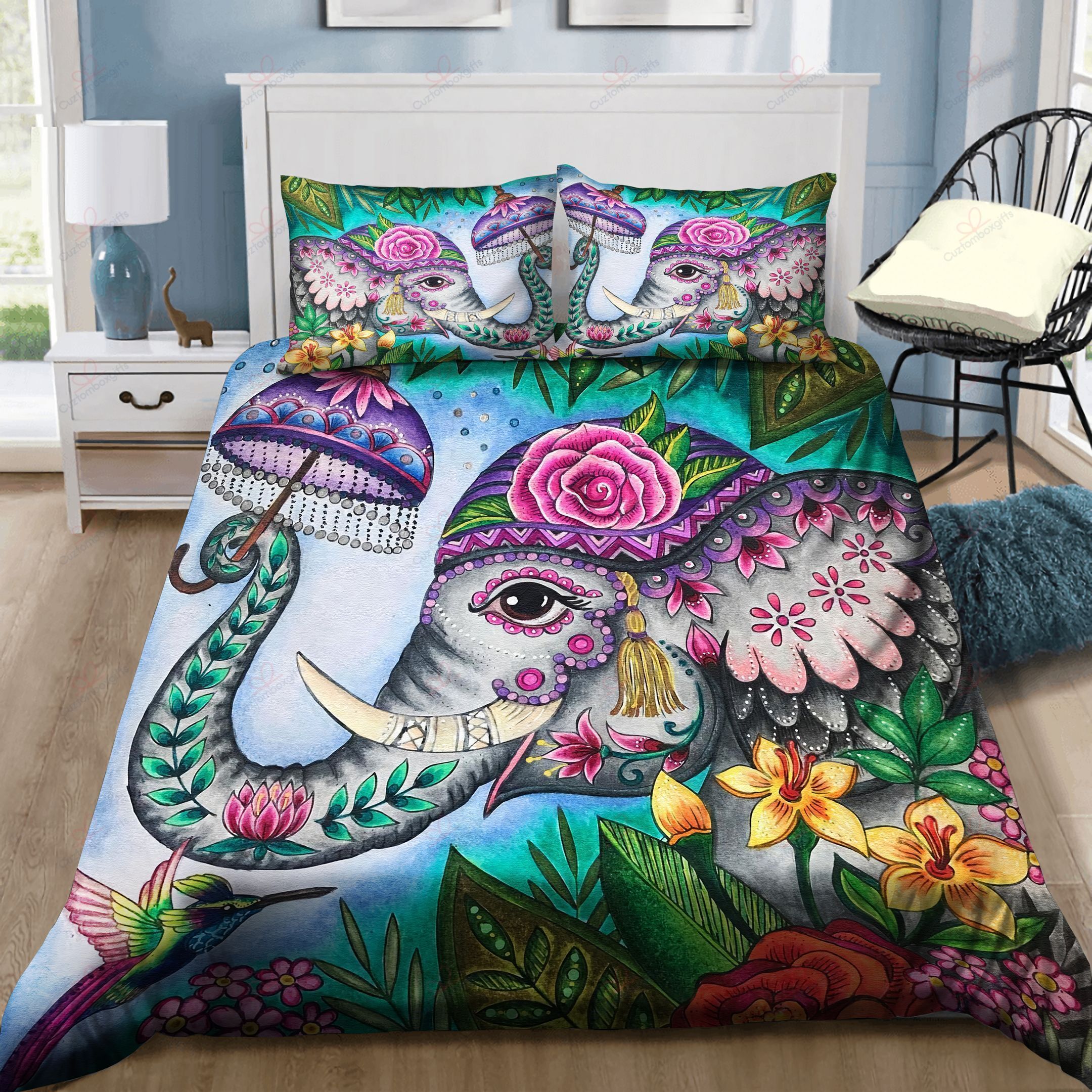 Cute Elephant Art Bedding Set