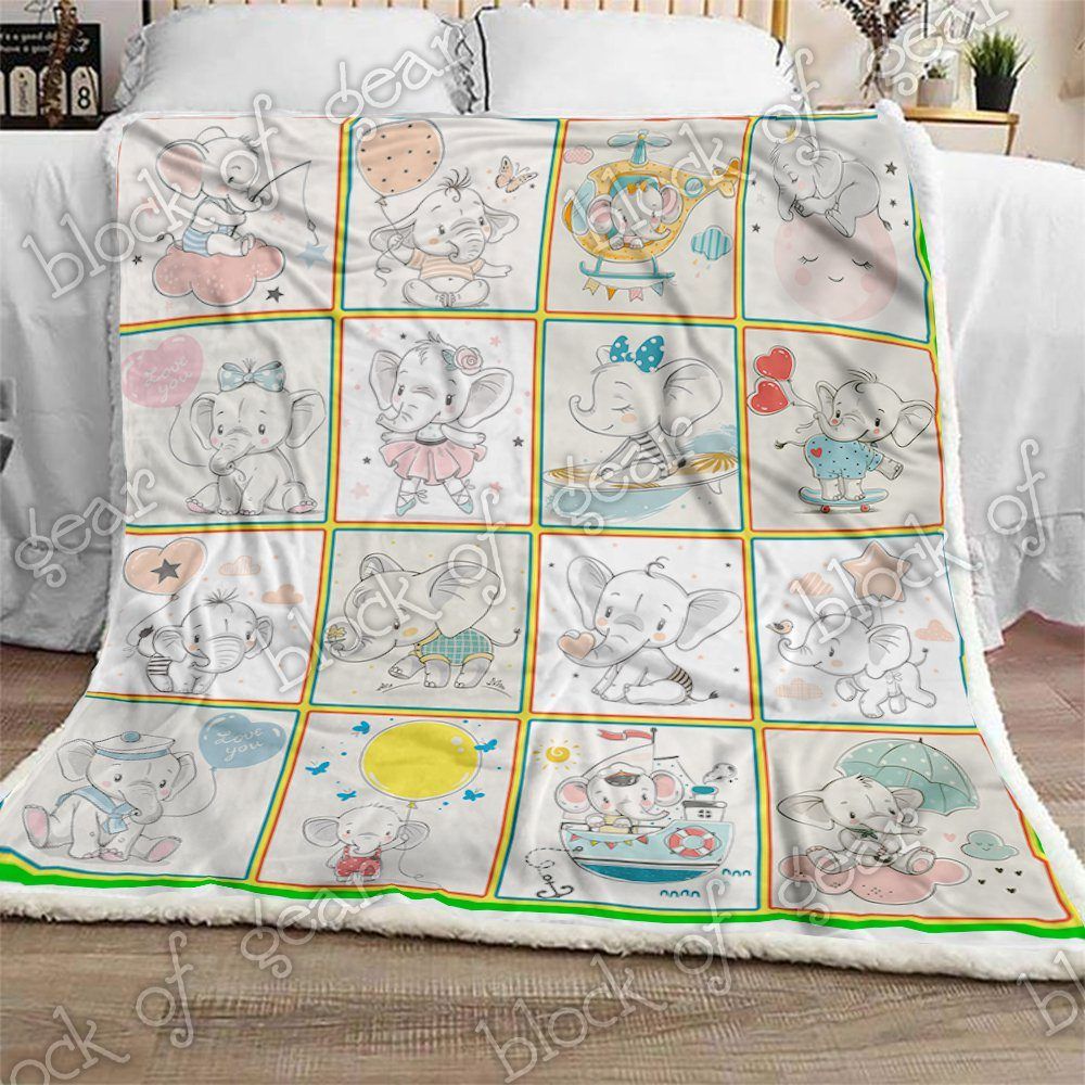 Cute Elephant Sherpa Fleece Blanket
