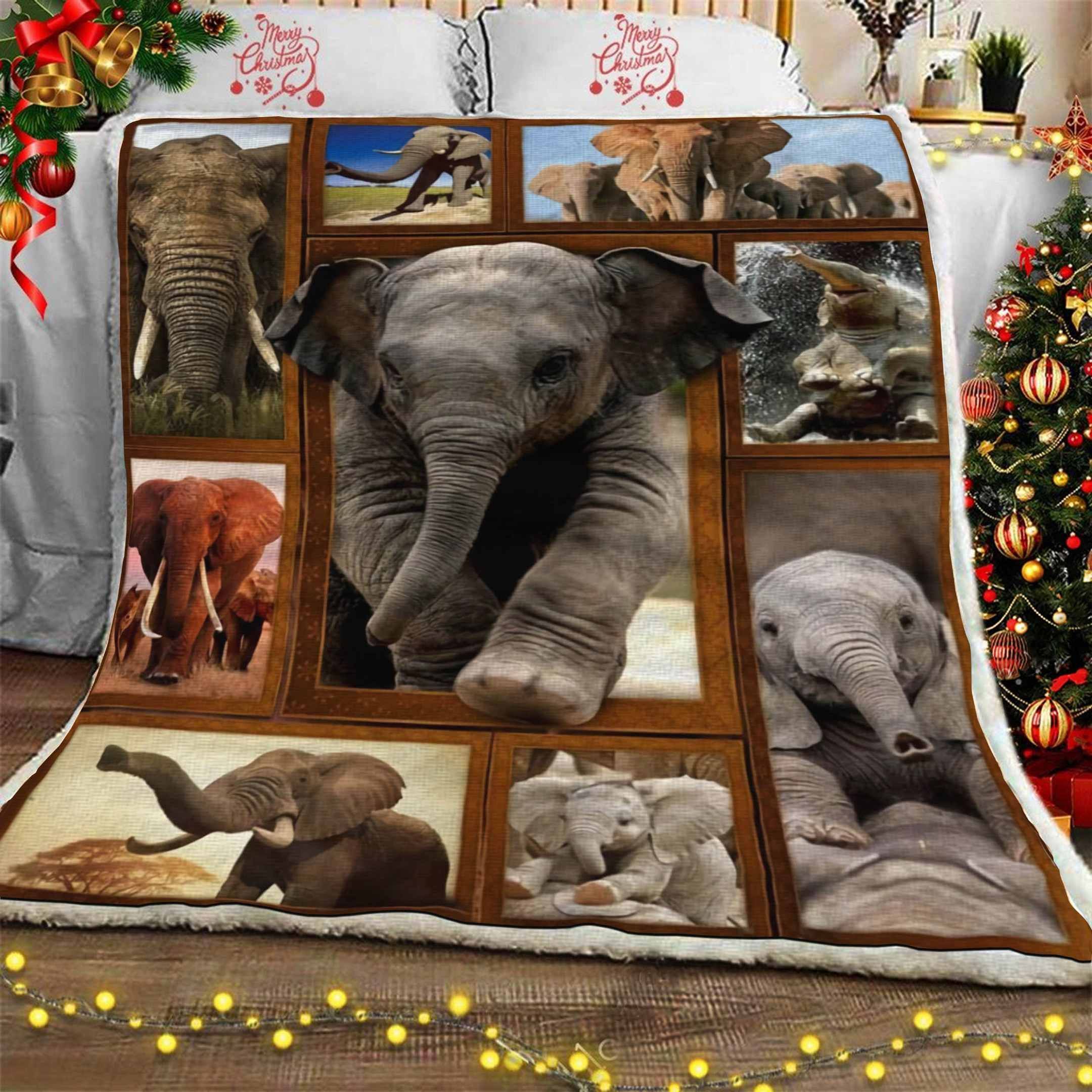 Cute Elephant In Field Sherpa Fleece Blanket