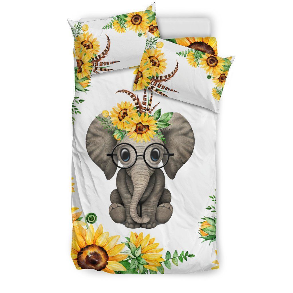 Cute Elephant Sunflower Hippie Bedding Set
