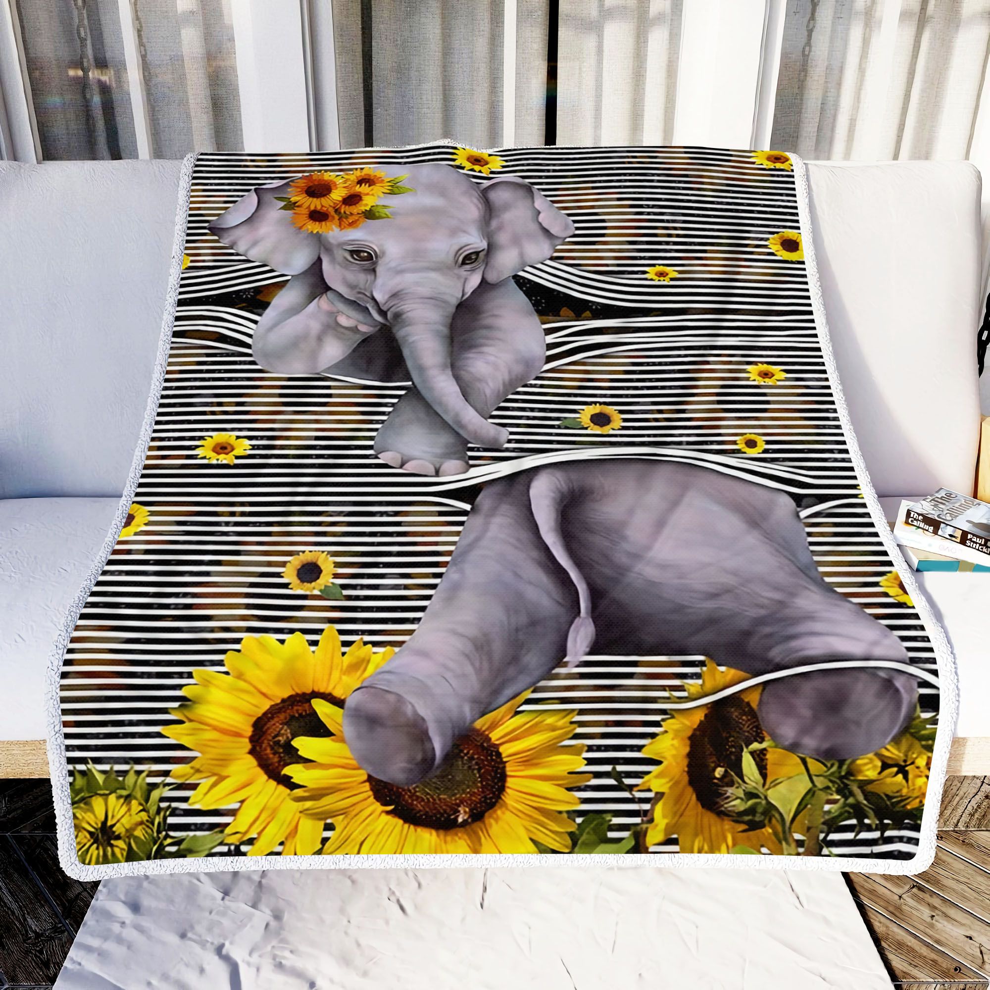 Cute Elephant Sunflower Fleece Blanket