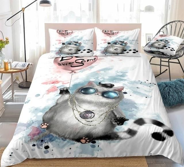 Cute Fat Cat With Round Glasses Bedding Set