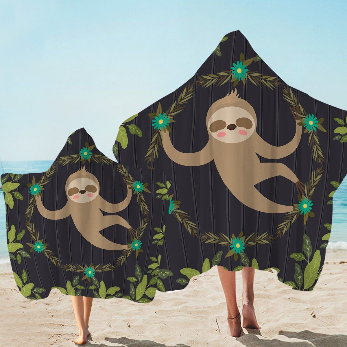 Cute Floating Sloth Printed Hooded Towel