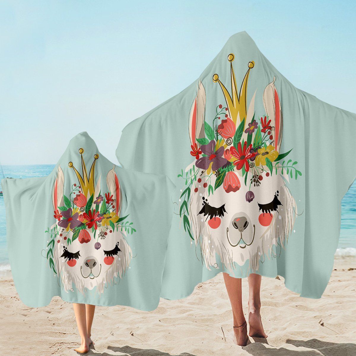 Cute Floral Crown Bunny Printed Hooded Towel