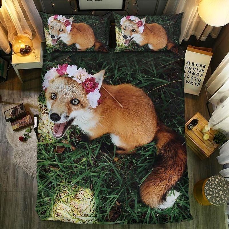 Cute Fox Floral Printed Bedding Set