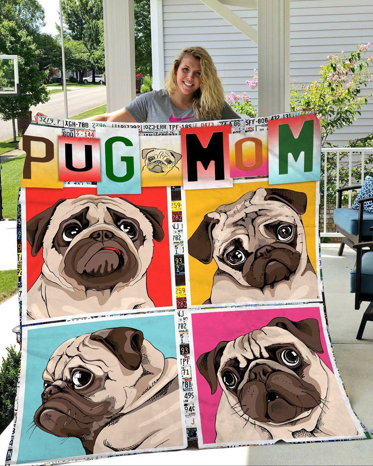 Cute Funny Pug Dog Mom Sherpa Fleece Blanket