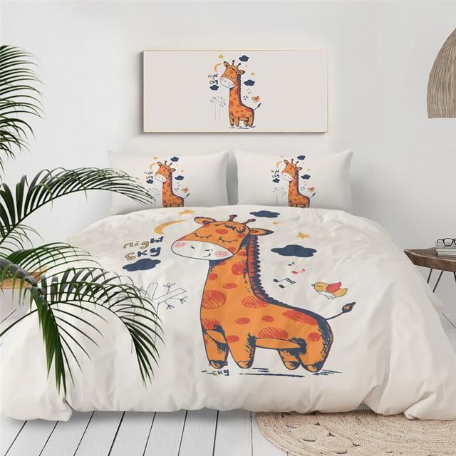 Cute Giraffe On White Bedding Set