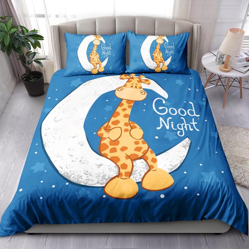 Cute Giraffe Sitting On The Moon Bedding Set