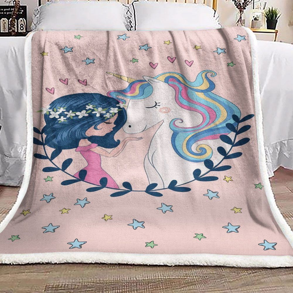 Cute Girl Unicorn Sherpa Fleece Blanket