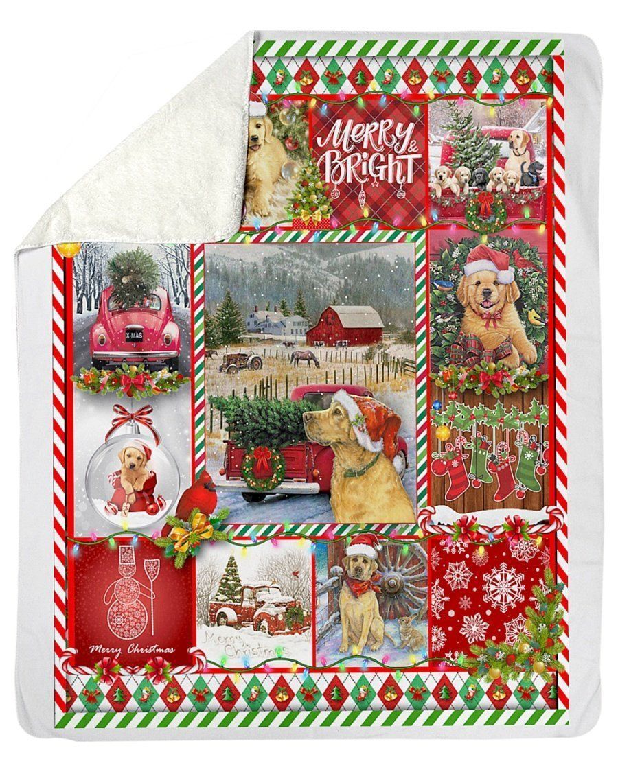 Cute Golden Retriever Christmas Fleece Blanket