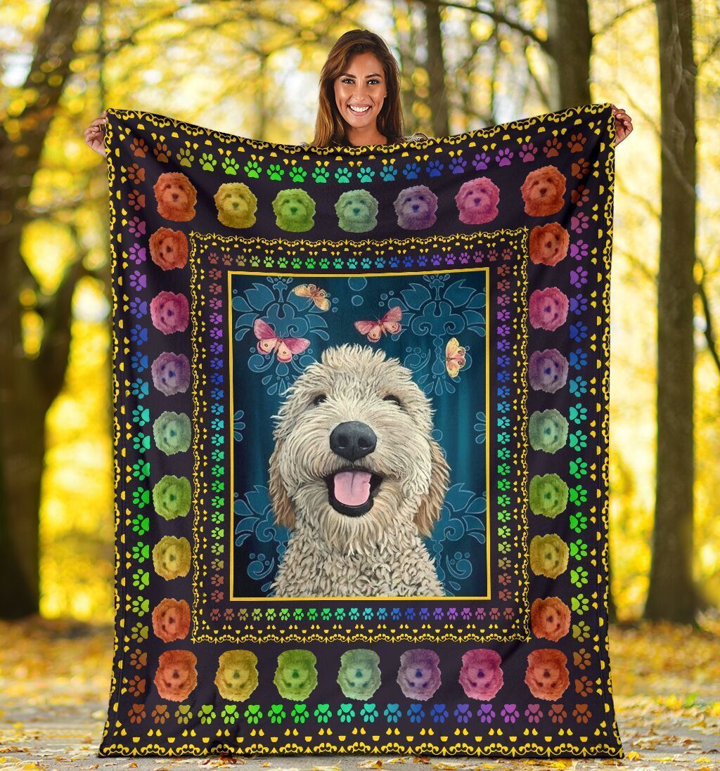 Cute Goldendoodle Doodle Dog Butterfly Fleece Blanket