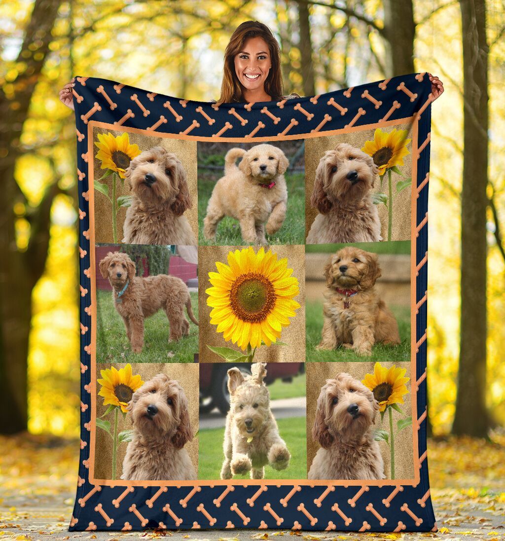Cute Goldendoodle Doodle Sunflower Sherpa Fleece Blanket