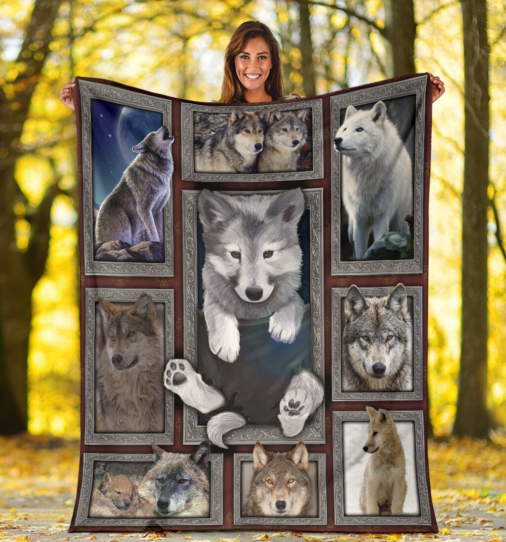 Cute Grey Wolf In Pocket Wolves Gifts Fleece Blanket