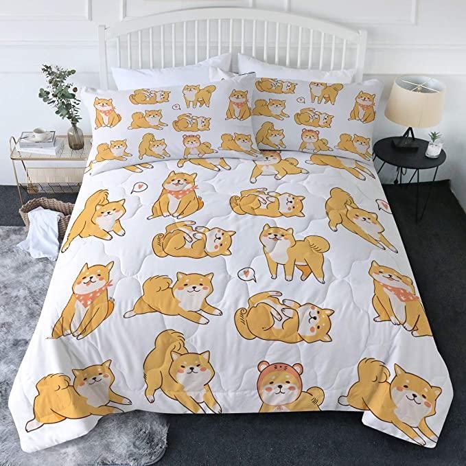 Cute Hachiko White Background Bedding Set