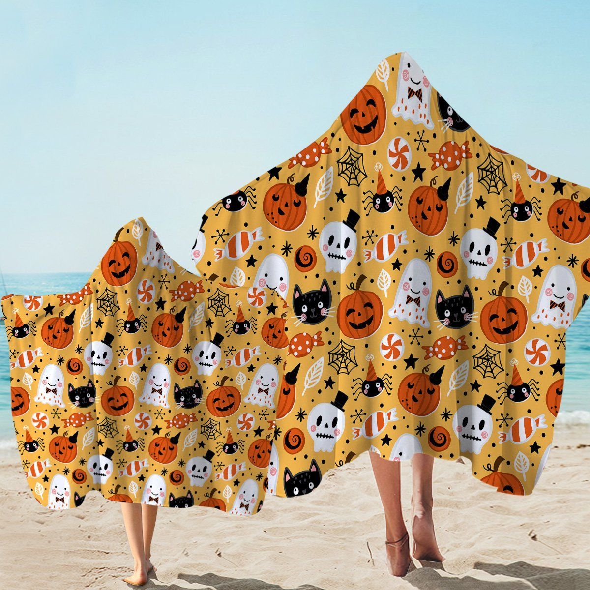 Cute Halloween Decoration Orange Printed Hooded Towel
