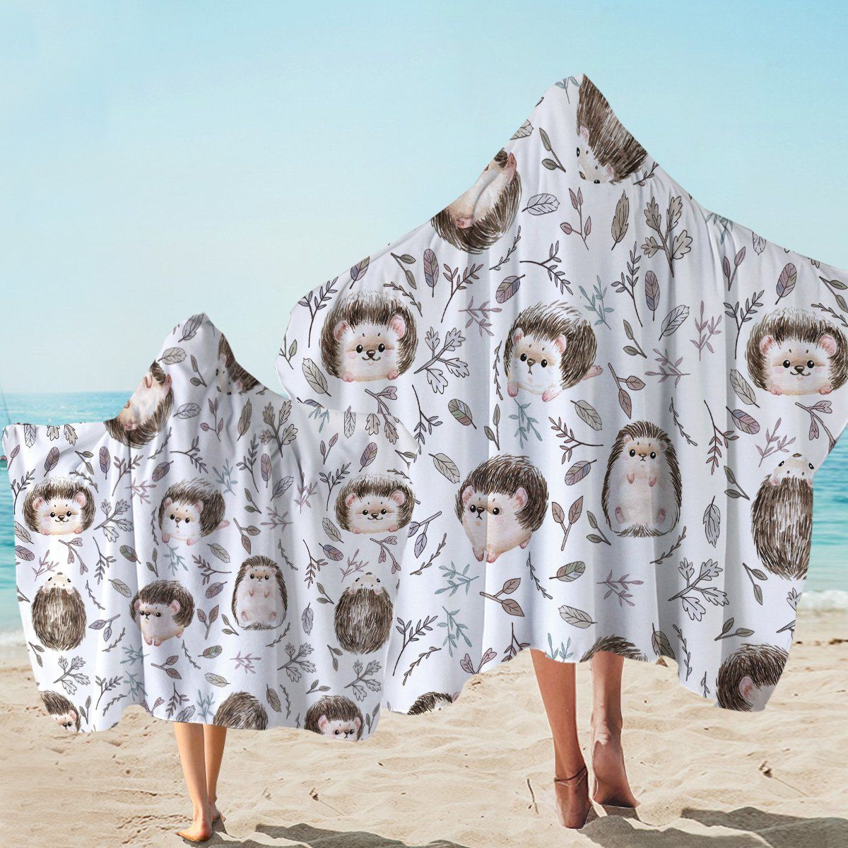 Cute Hedgehog And Pattern Printed Hooded Towel