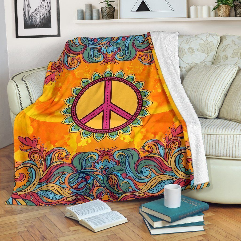 Cute Hippie Peace Symbol Orange Printed Fleece Blanket
