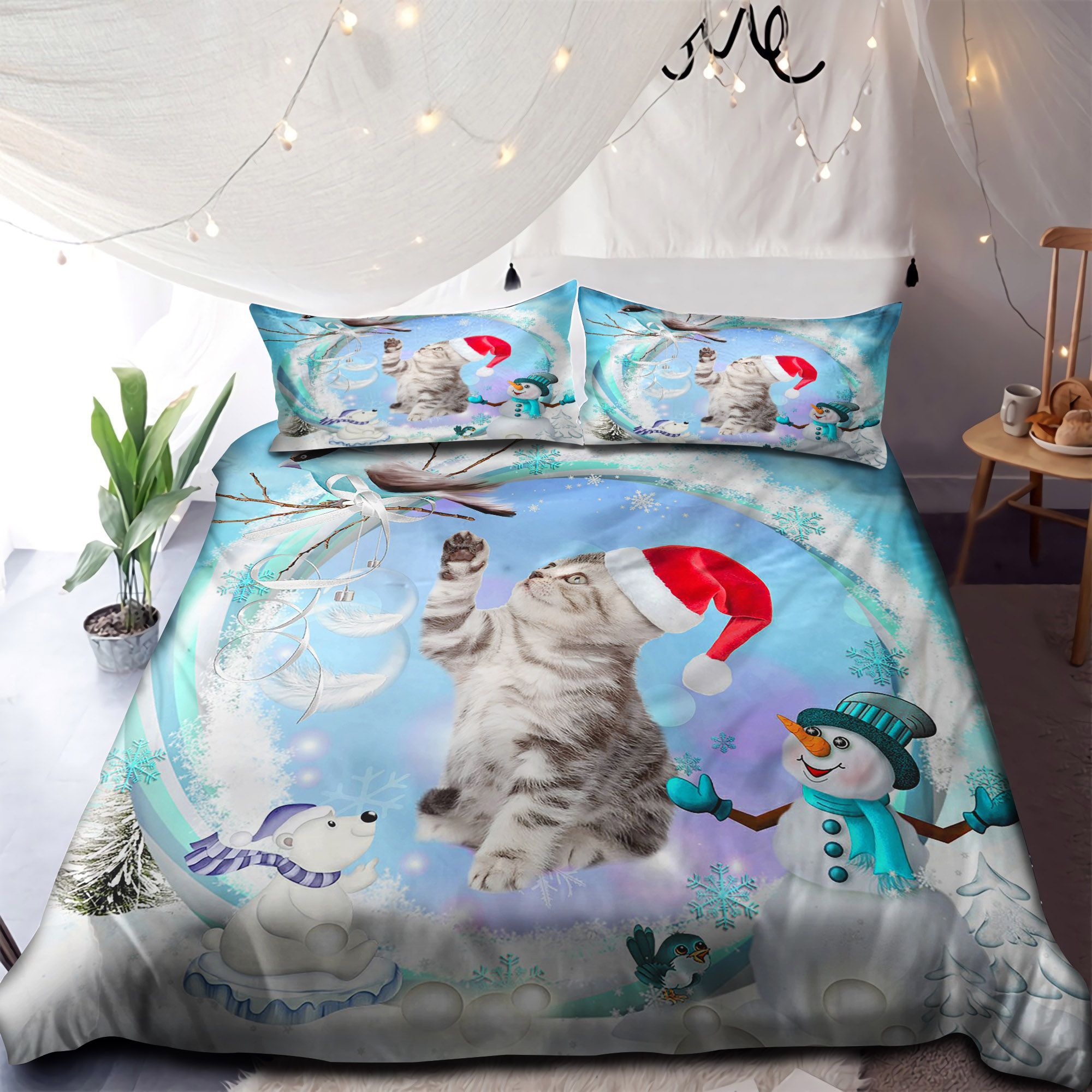 Cute Kitty Merry Christmas Bedding Set