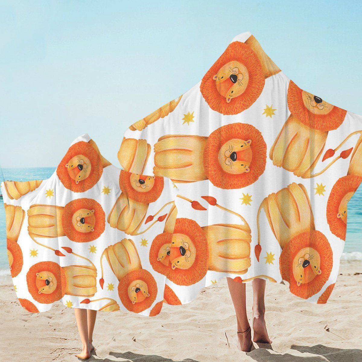 Cute Lion Patterns On White Printed Hooded Towel