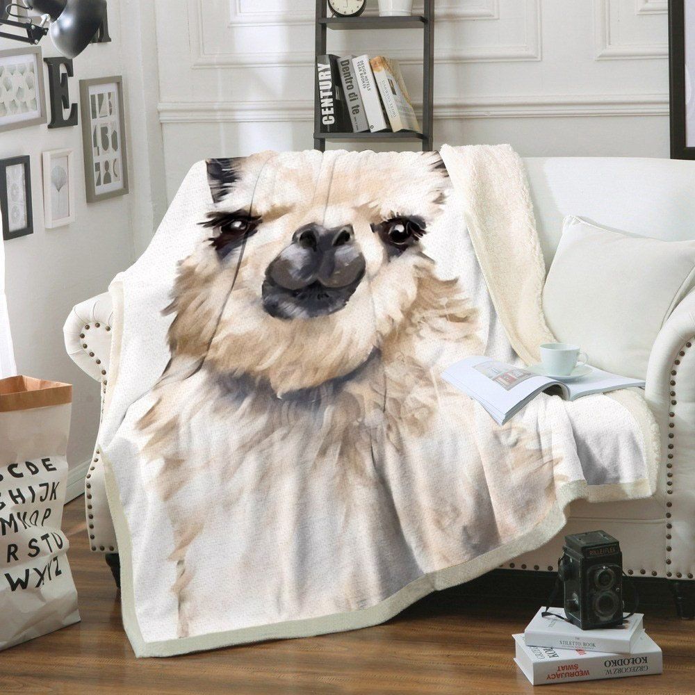 Cute Llama Sherpa Fleece Blanket