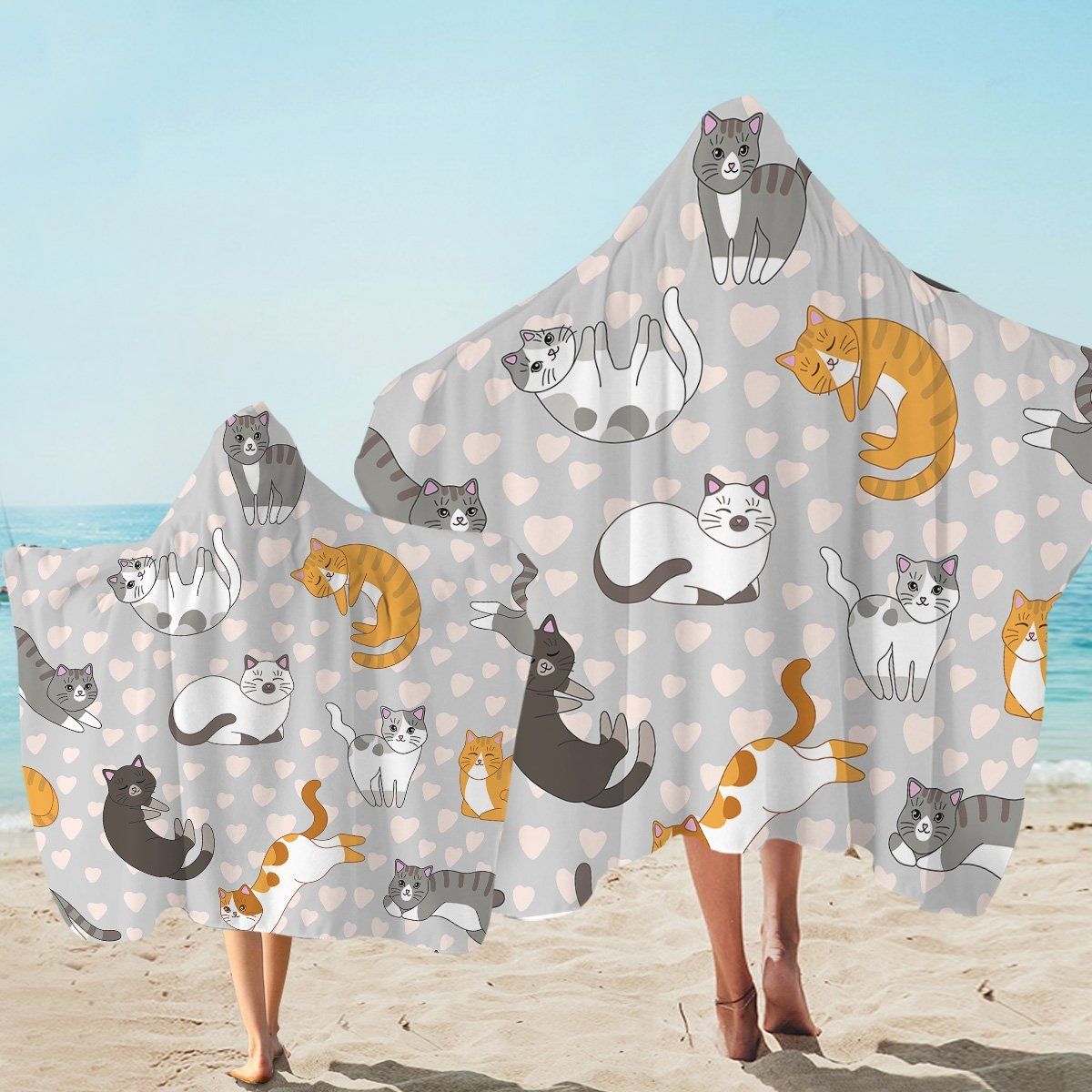 Cute Mittens Gray Printed Hooded Towel