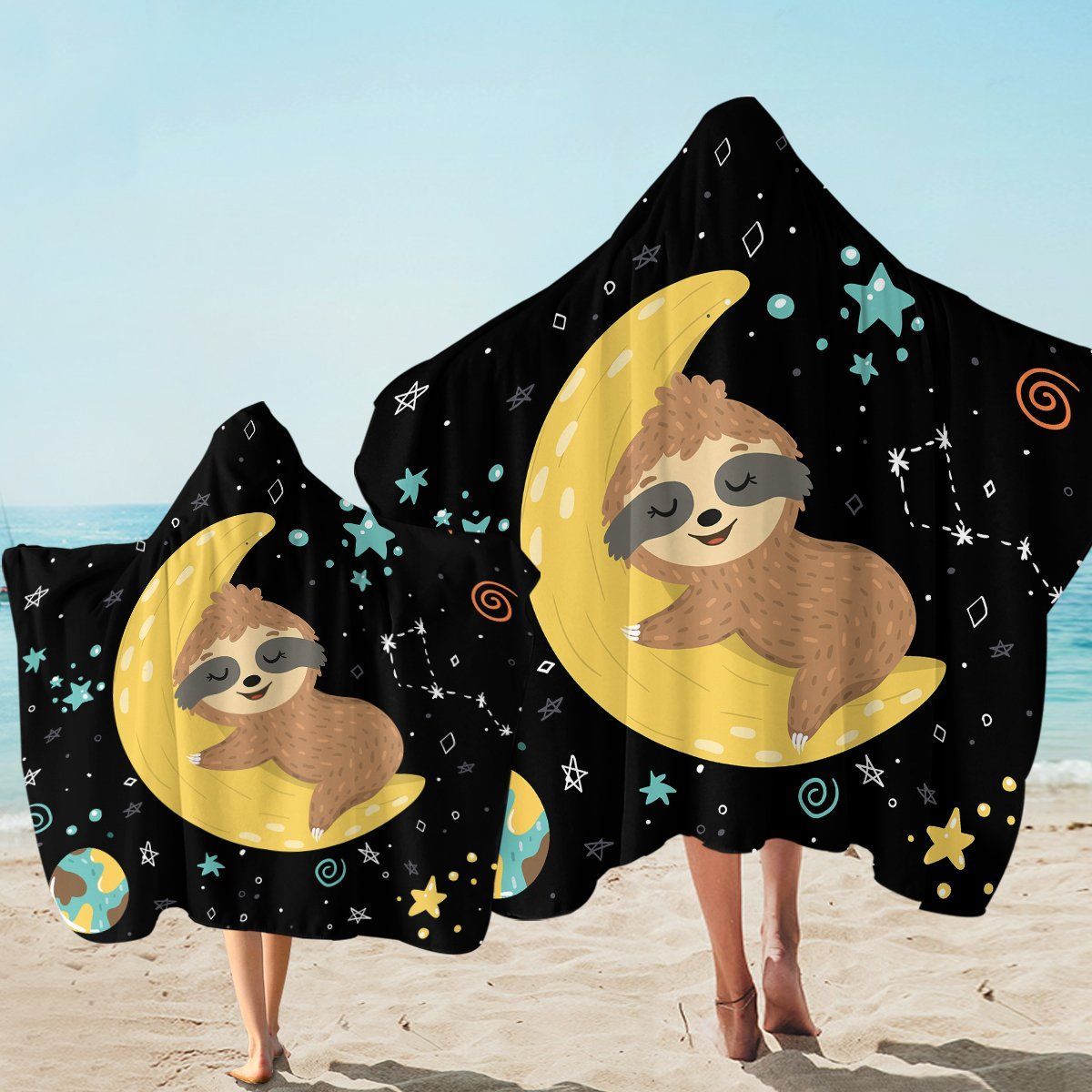 Cute Moon Snooze Space Printed Hooded Towel
