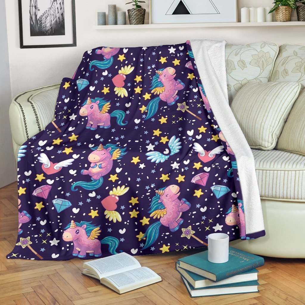 Cute Night Star Unicorn Sherpa Fleece Blanket