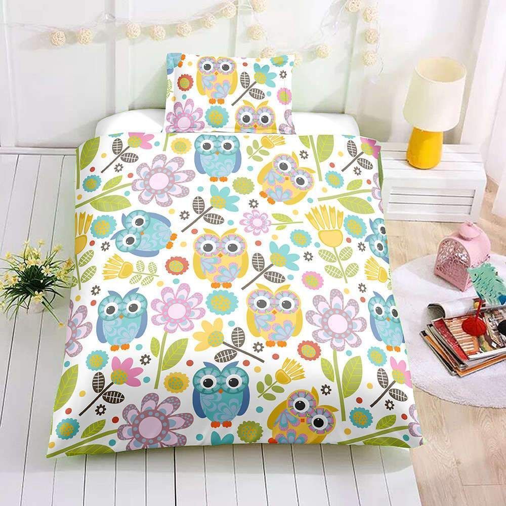 Cute Owl For Kids Flower Pure 3D Bedding Set