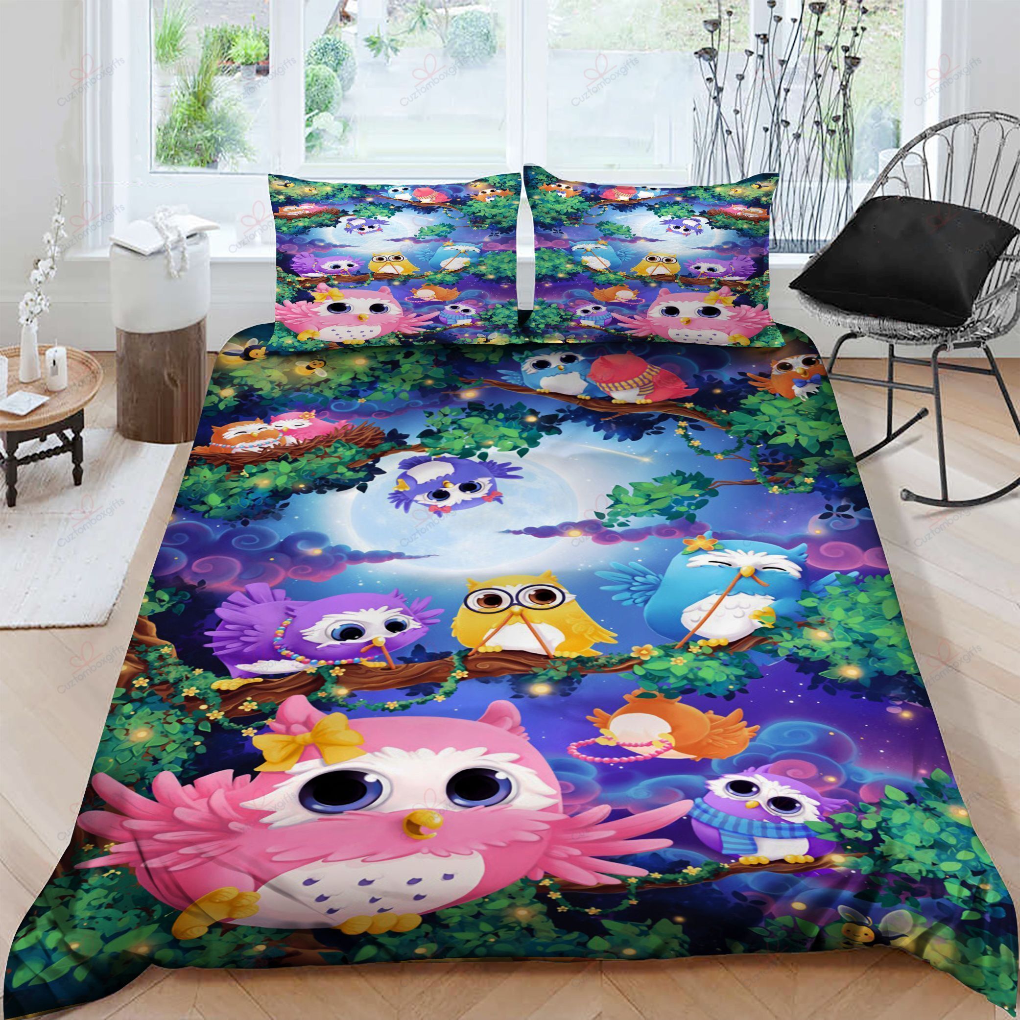 Cute Owl Pink Bedding Set