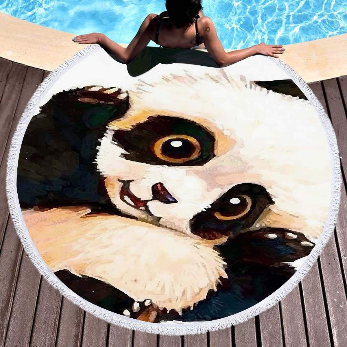 Cute Panda 3d Printed Round Beach Towel