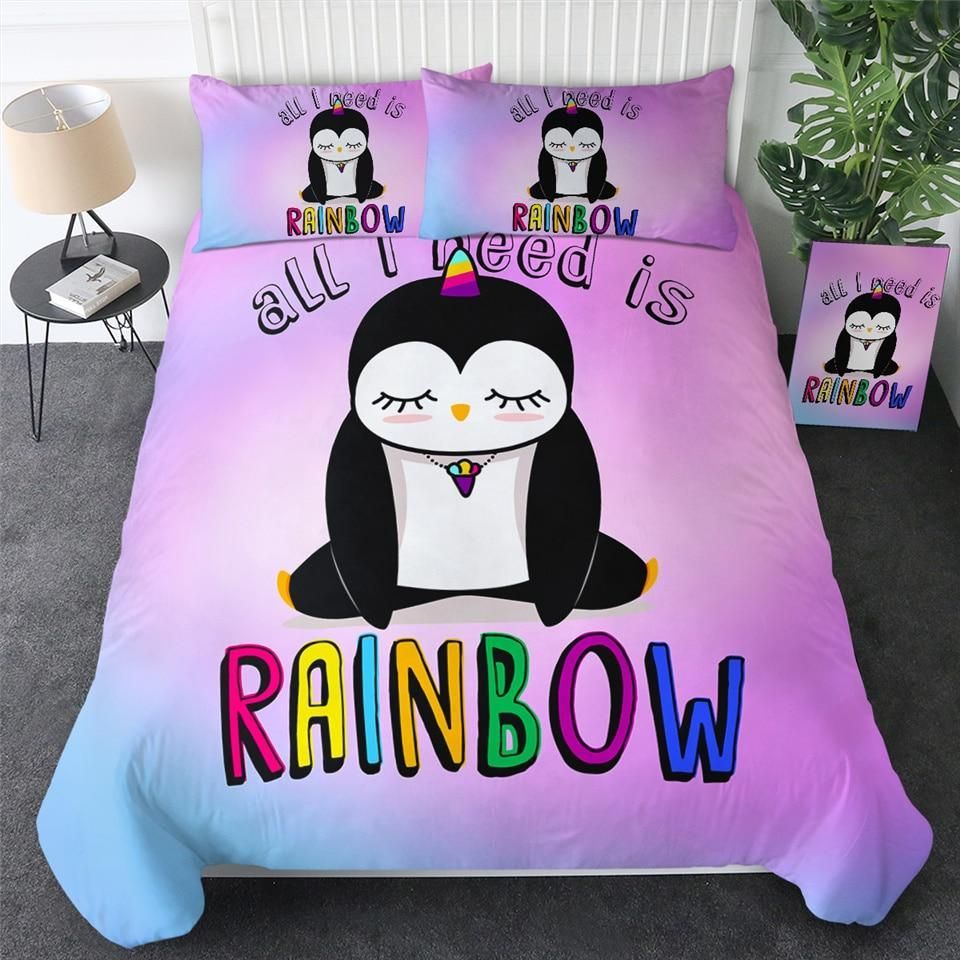 Cute Penguin Unicorn Horn Bedding Set