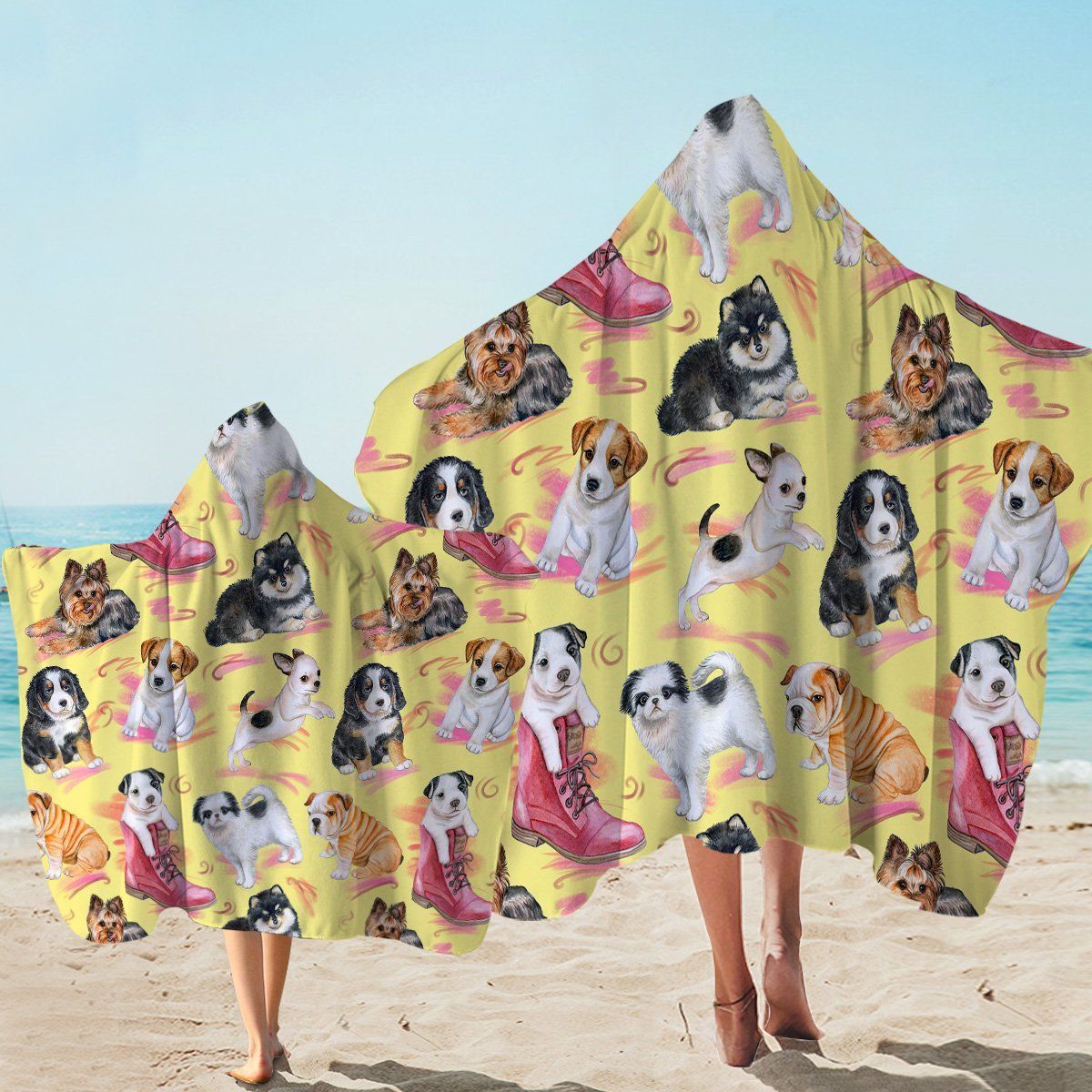 Cute Pets Yellow Background Printed Hooded Towel