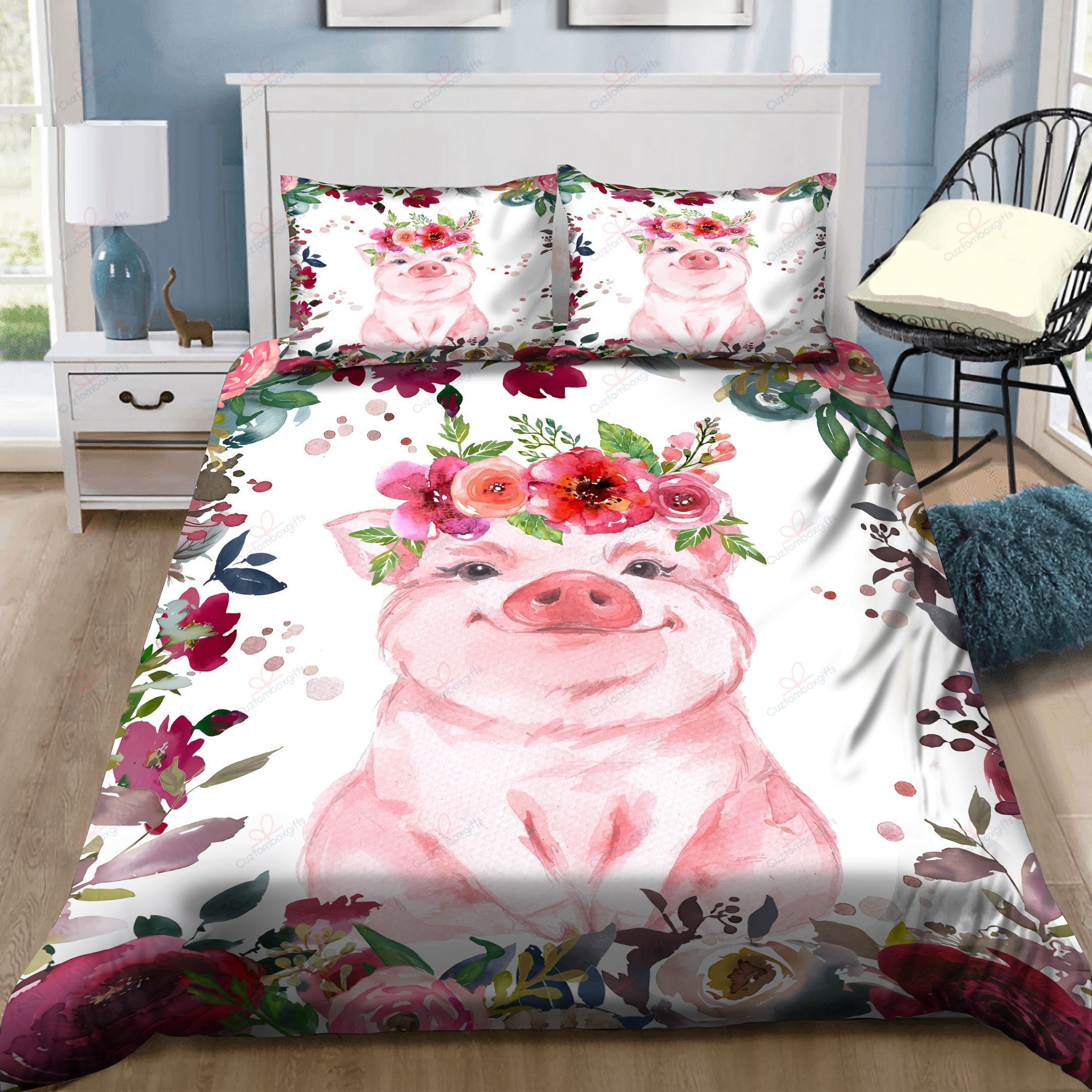 Cute Pig Flower Bedding Set