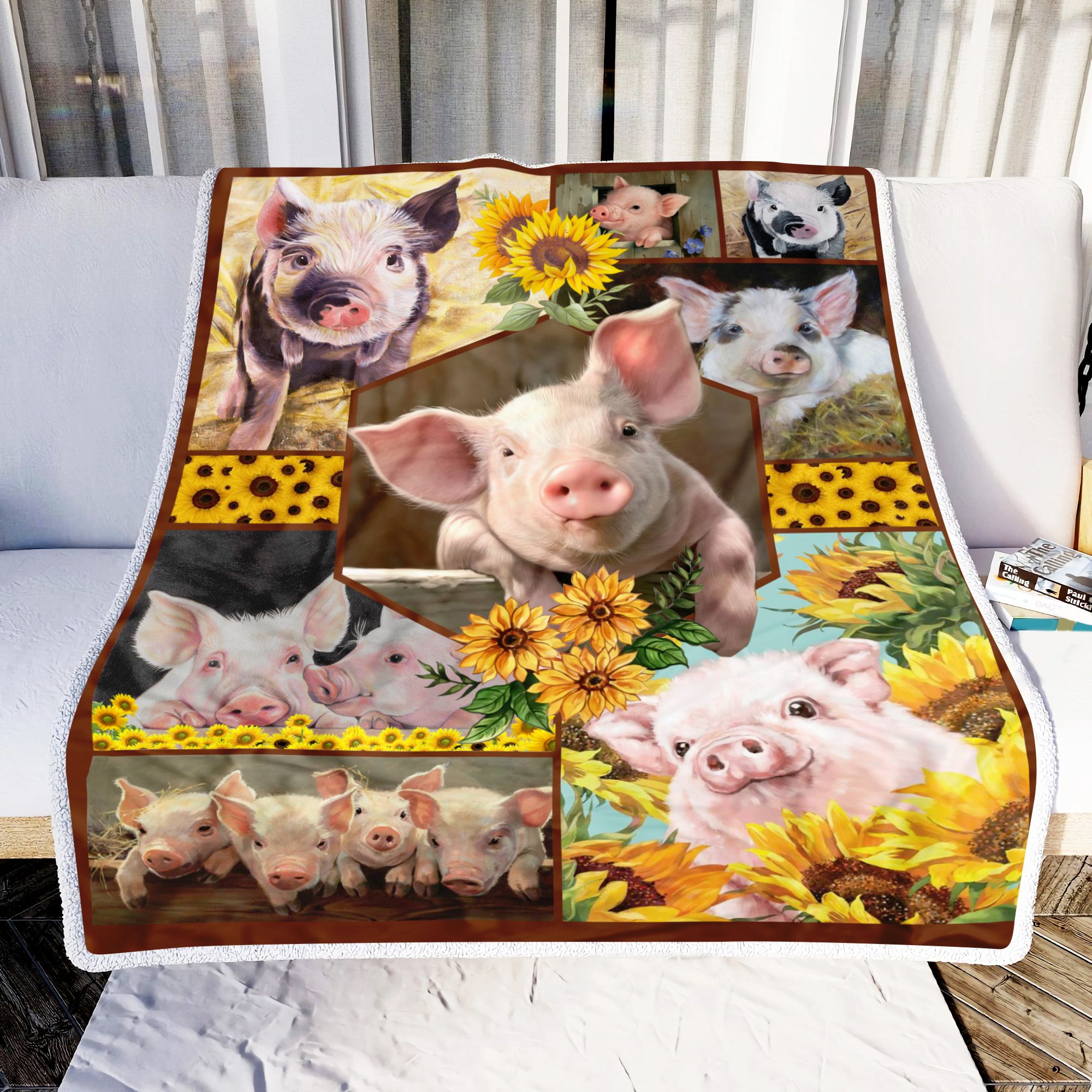Cute Pig Sunflower Fleece Blanket