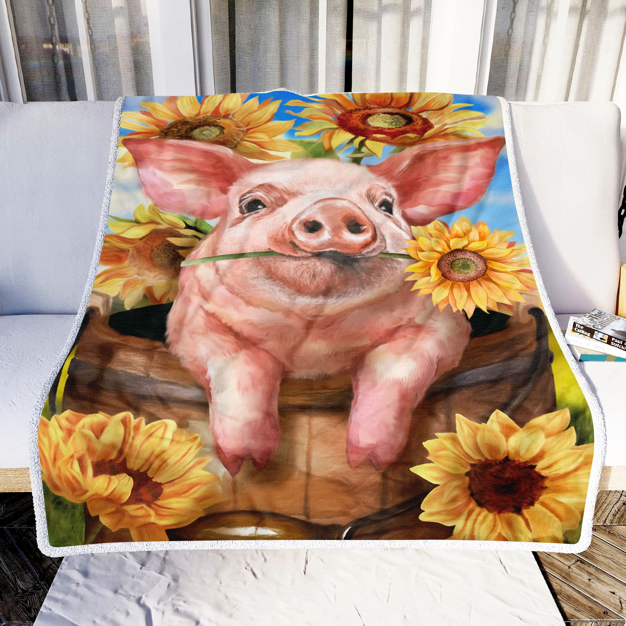 Cute Pig Sunflower Fleece Blanket