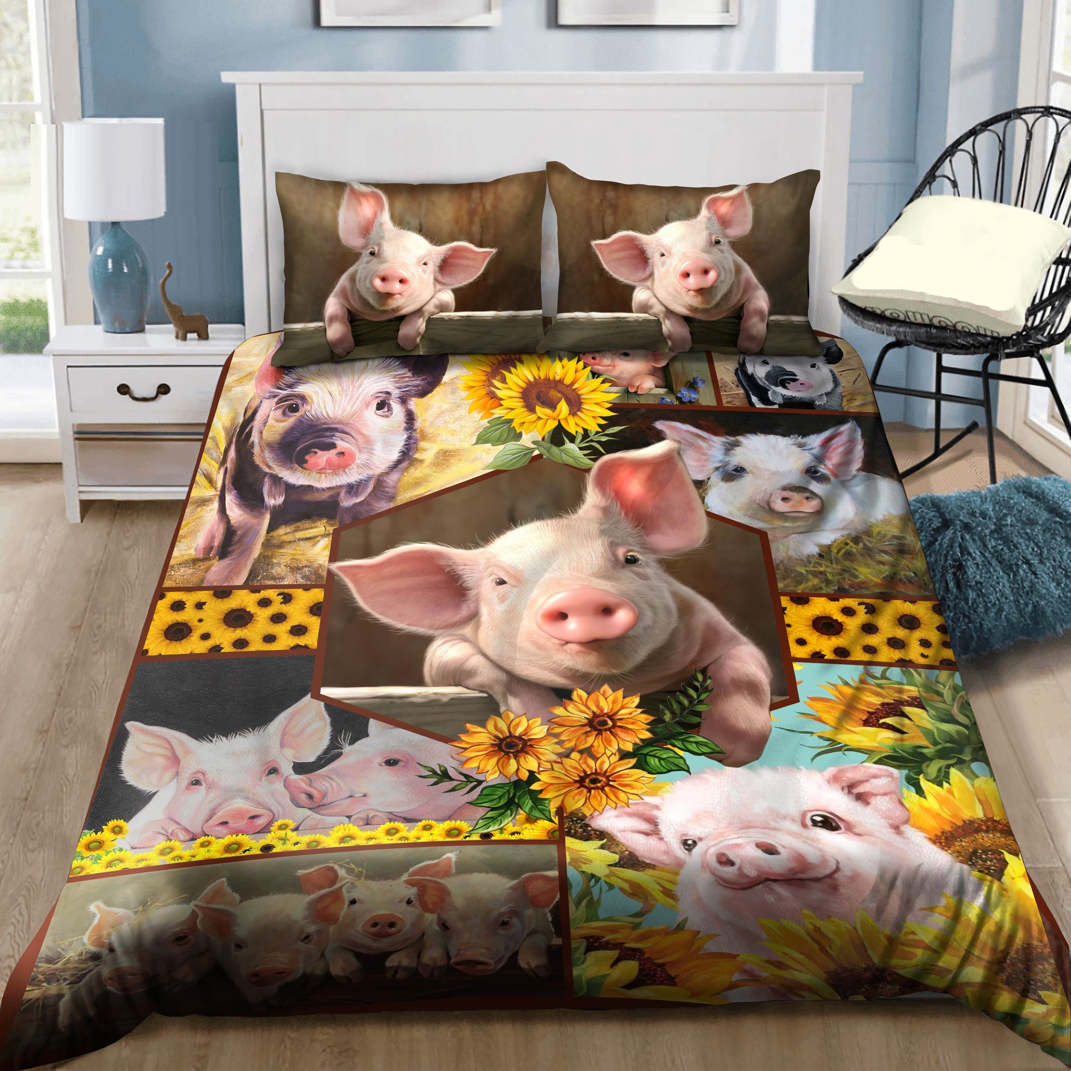 Cute Pig Sunflower Bedding Set