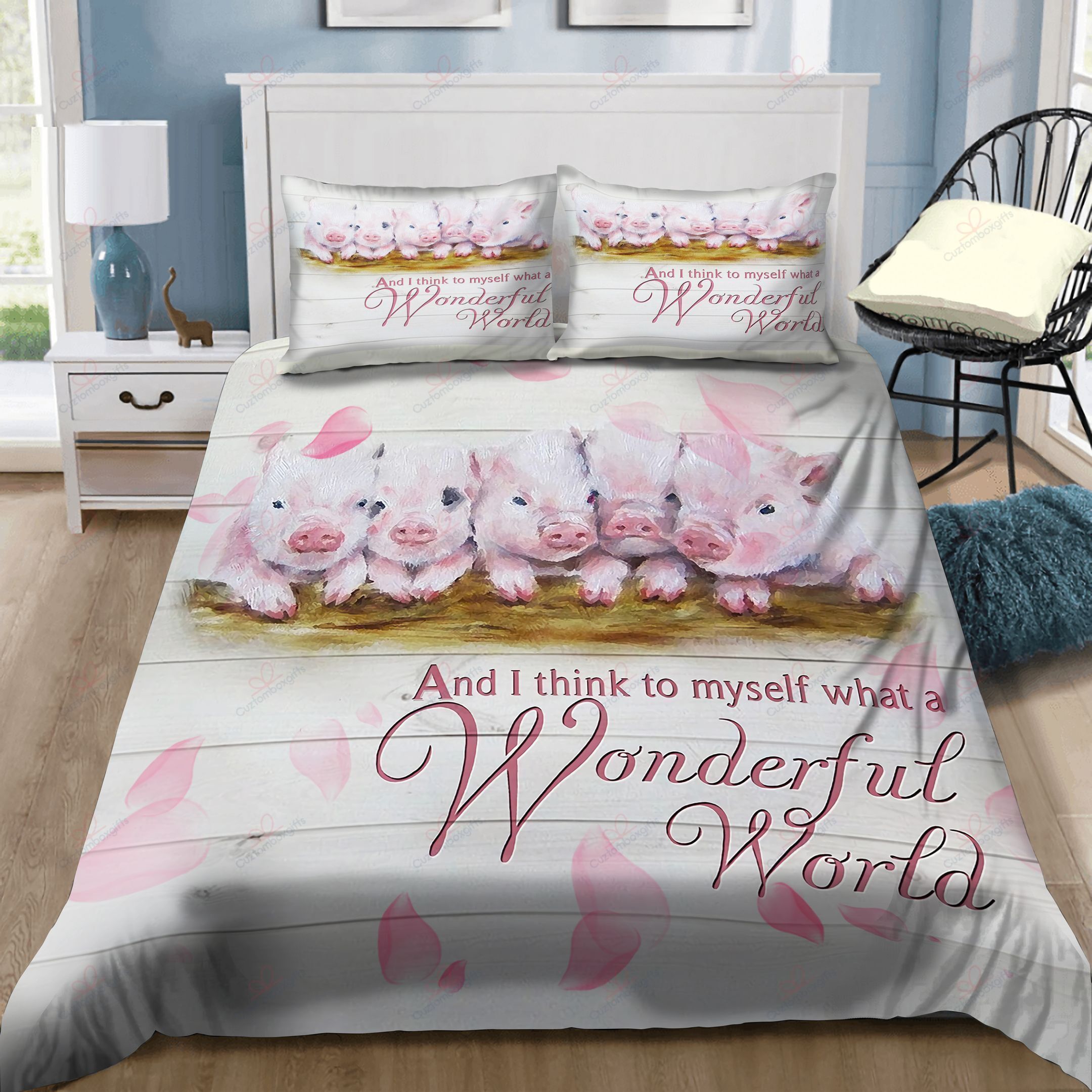 Cute Pig Wonderful World Printed Bedding Set