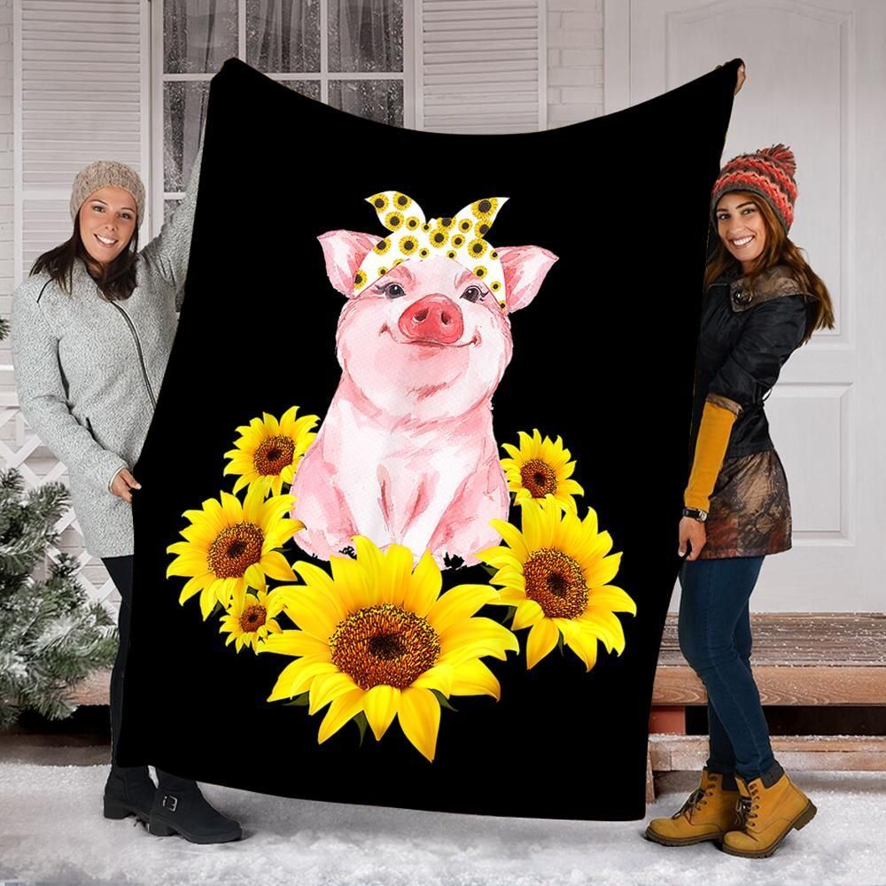 Cute Piggy With Sunflower Sherpa Fleece Blanket