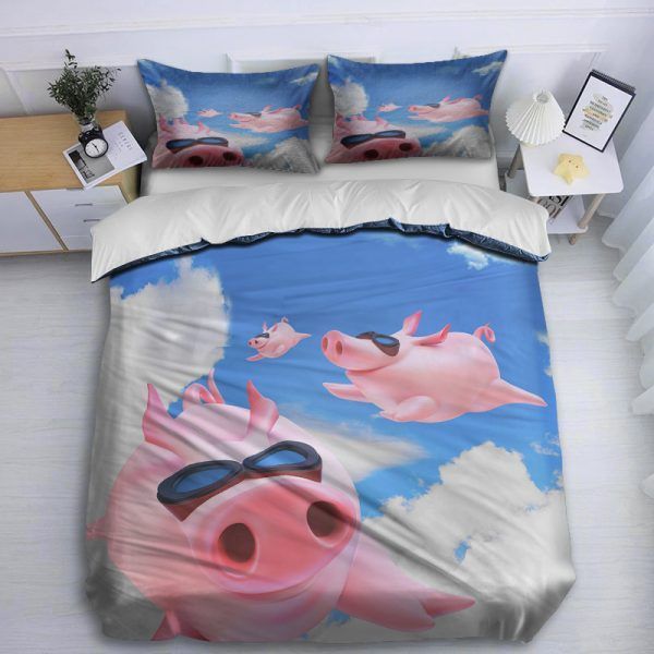 Cute Pigs In The Sky Bedding Set