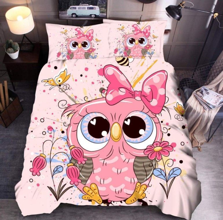 Cute Pinky Owl Bedding Set