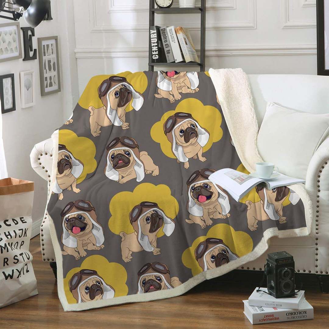Cute Pug Sherpa Fleece Blanket